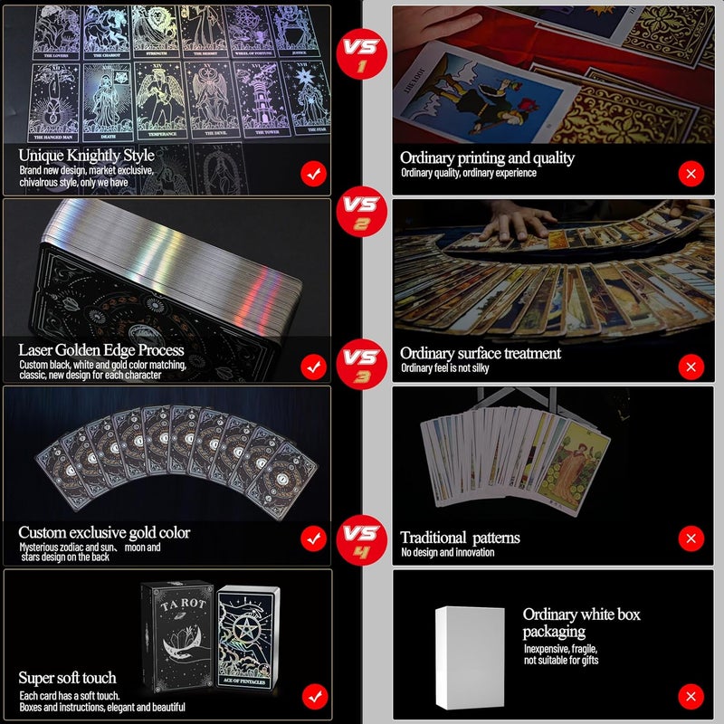 WJPC Silver Foil Edge Tarot Cards with Guide Book Set&Gift Box for Beginner& Expert. Original Design Tarot Cards Decks - Image 5